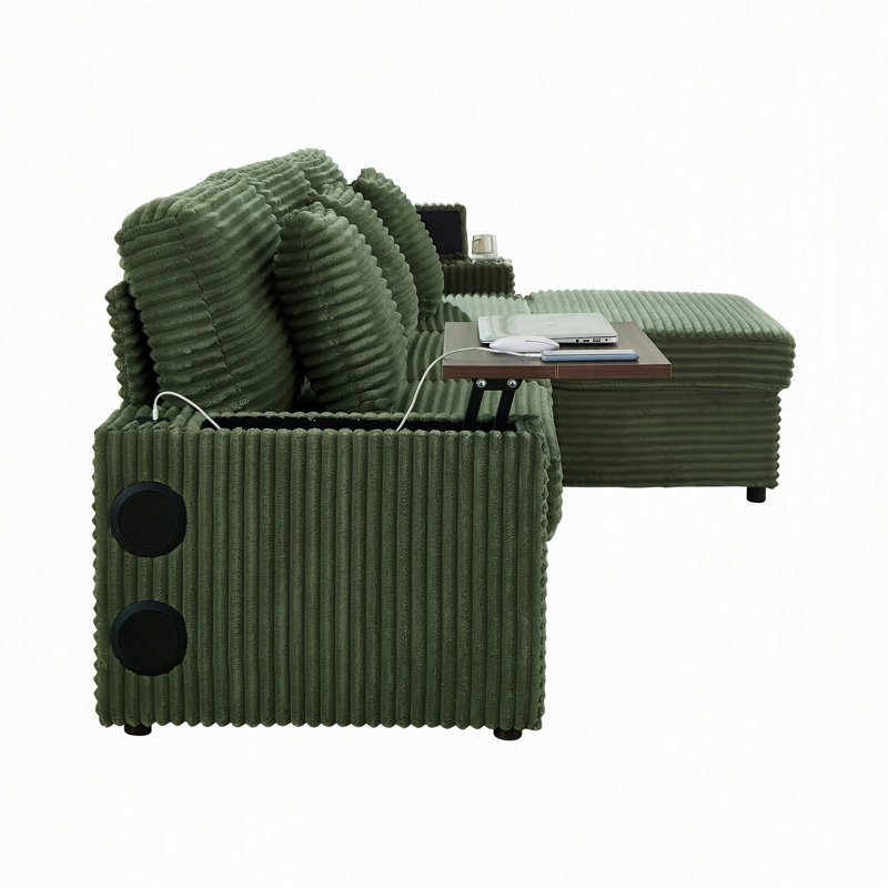 Canapé modulaire surdimensionné surdimensionné, canapé en velours côtelé avec porte-gobelets, port USB, espace de rangement et haut-parleur Bluetooth pour le salon et la chambre à coucher