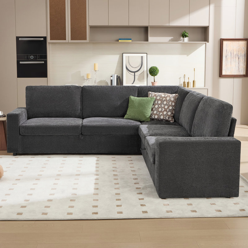  Canapé-lit modulaire en L surdimensionné de 105 po, canapé-lit convertible 3-en-1 avec rangement et matelas haute résilience, gris chenille
