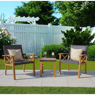 Ensemble bistro de patio avec chaises de véranda en osier et table basse 3 pièces