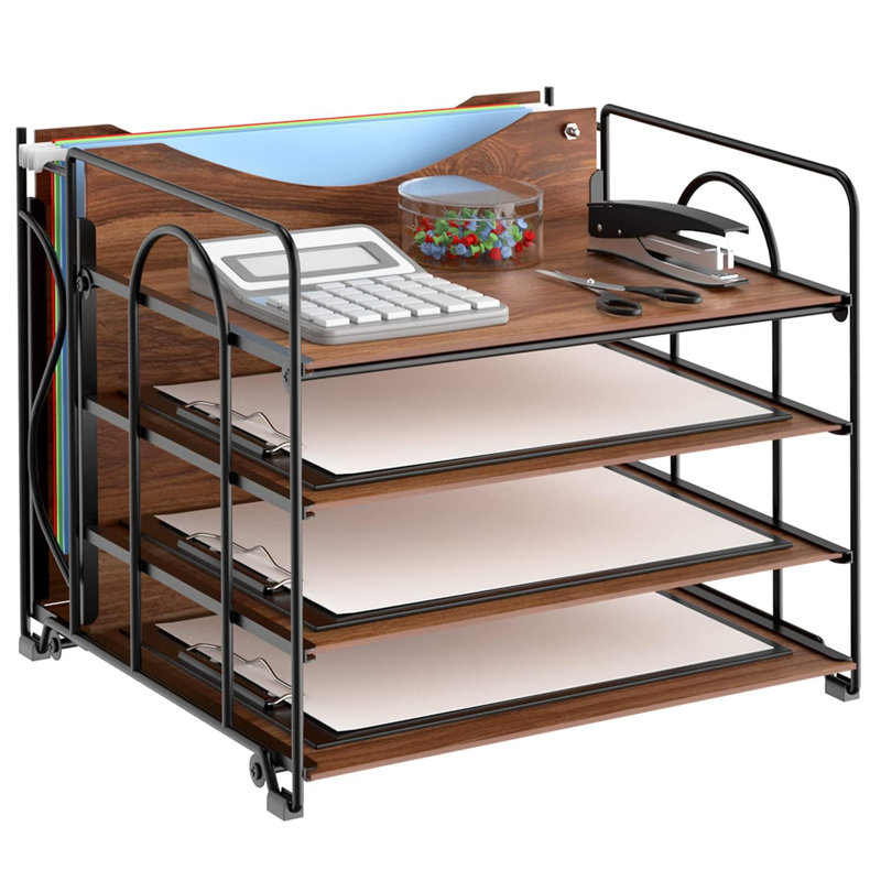 Desktop File Paper Organizer, 4 Layer Wooden Desktop Organizer, Walnut