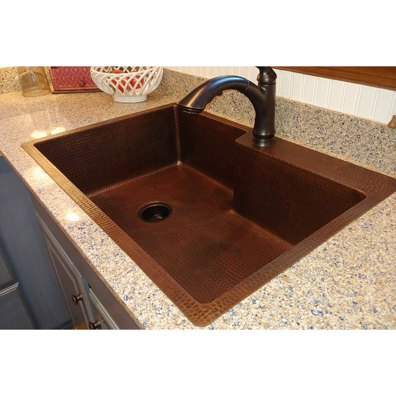 33" Hammered Copper Single Basin Kitchen Sink w/ Space For Faucet