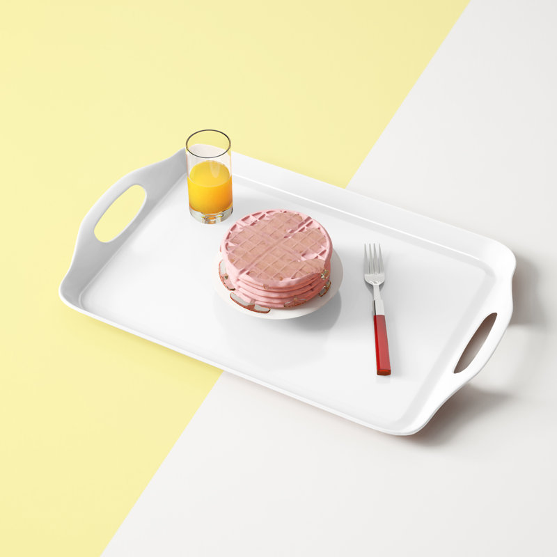 Reston Lloyd Multi-Purpose 18" Rectangle Melamine Plastic Handled Tray, White