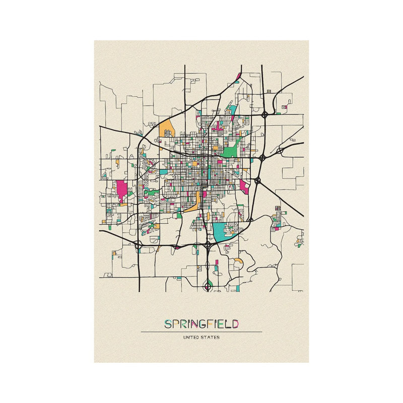 «Springfield, Illinois Map» par Ayse Deniz Akerman - impression sur toile tendue, H 40 po x l 26 po x P 1,5 po