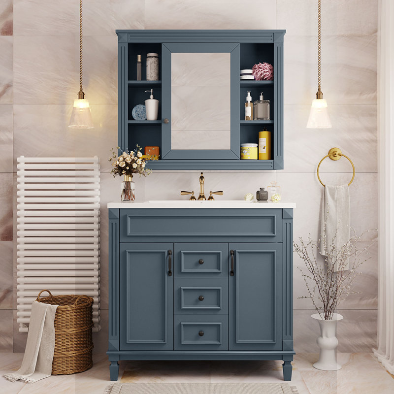 Meuble-lavabo 36 po avec lavabo supérieur, Bleu