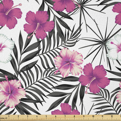 Cristaly Hibiscus Flowers on Monochromatic Background of Leaves Multi-Purpose Fabric