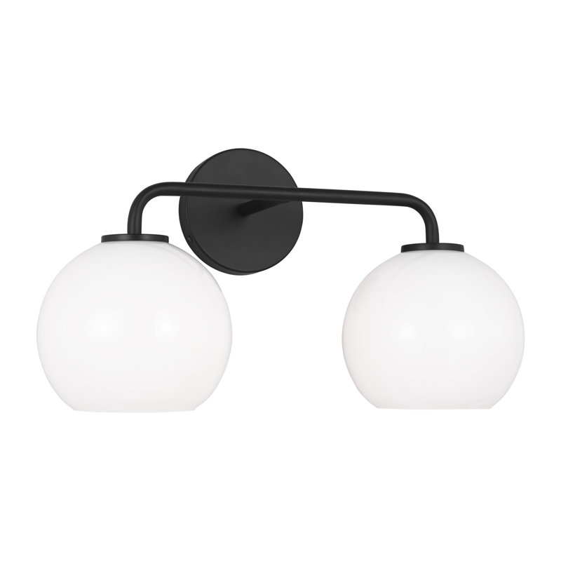 Éclairage pour salle de bain à 2 lumières en acier l 17,5 po avec abat-jour en verre Childerley, Nuit noire, Blanc