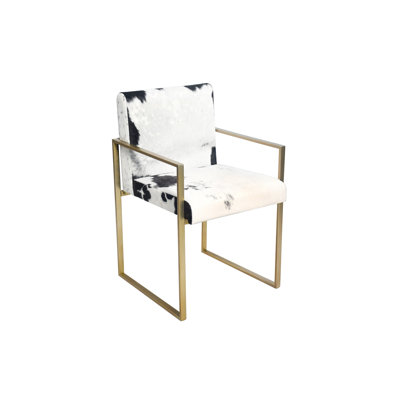 This Exquisite Hairline Leather Seat Is In A Gold Finish. The Frame Is Made Out Of Stainless Steel. It Comes With Cow Hide Fur, And The Hides Will Nat