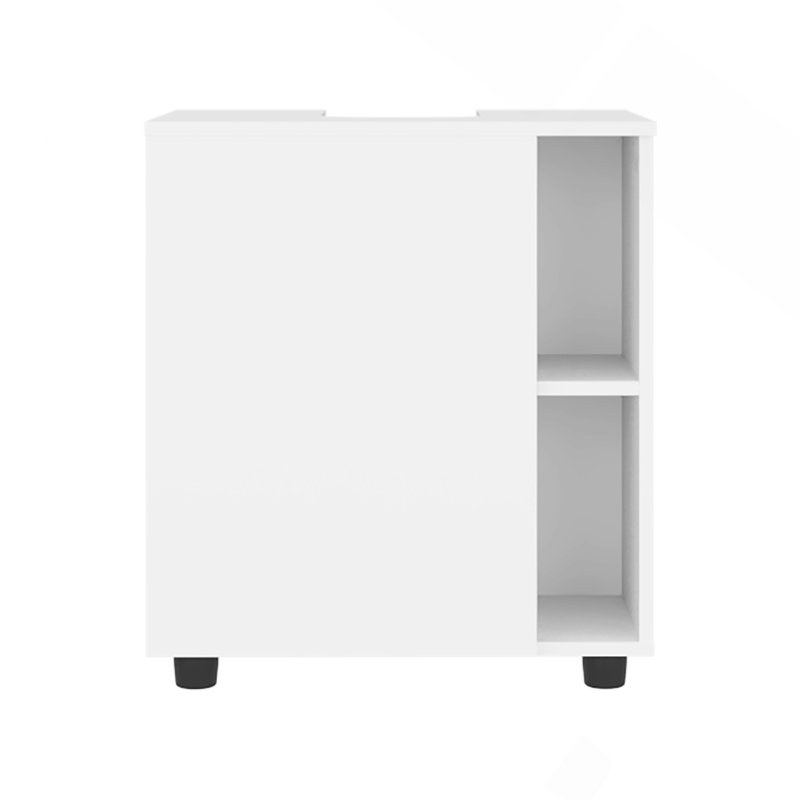 Armoire sous l'évier à deux tablettes latérales avec une porte, arrière ajouré, rangement compact pour salle de bain à fixation libre 22 po, blanc