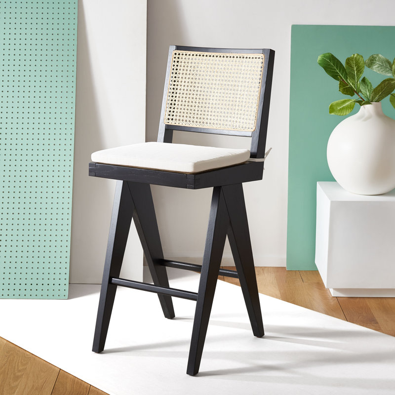 Colette Rattan Barstool, Black/Natural, Bar Stool (28.7" Seat Height)