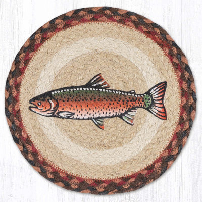  Sous-plat rond en jute à imprimé saumon rouge - cuisine rustique pour poissons côtiers 10 po x 10 po