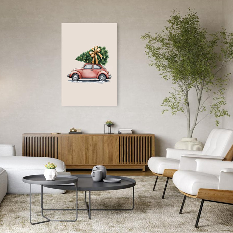 Coccinelle rouge, arbre de Noël rétro, rétro, arbre de Noël rétro, paysage d'hiver, reproduction d'art mural, 48" H x 32" W