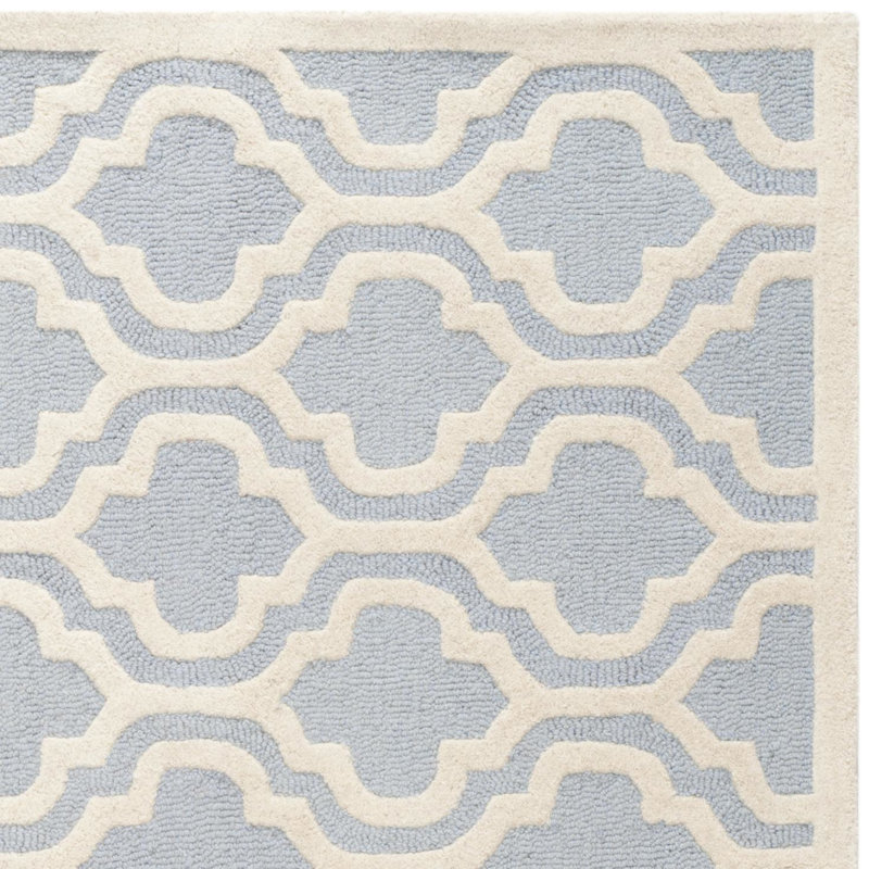 Hand-tufted Cambridge Square Wool Rug in Light Blue and Ivory