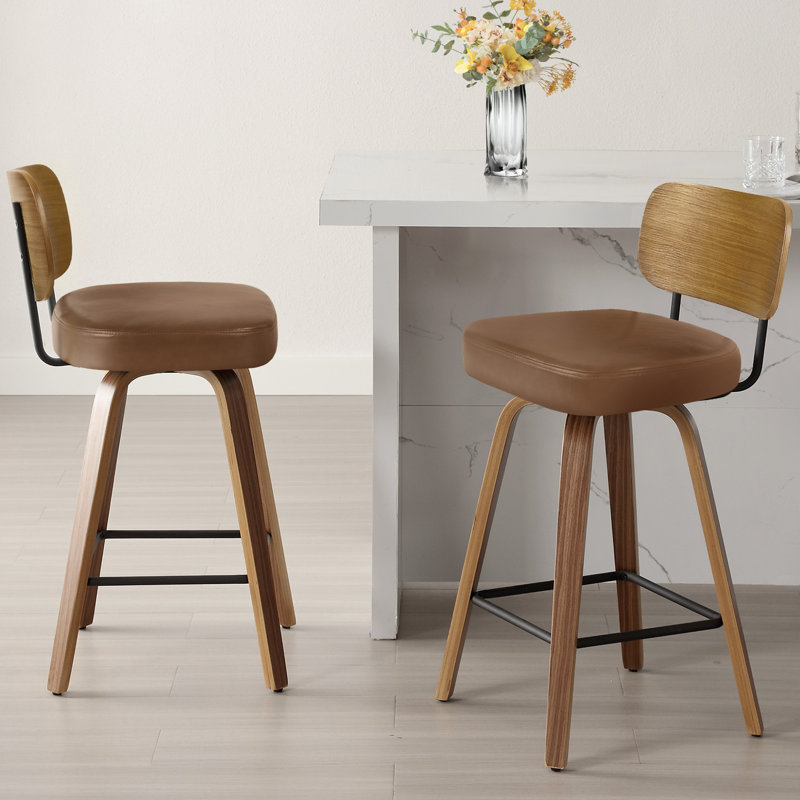 26" Swivel Upholstered Counter Height Bar Stool, Brown, 2