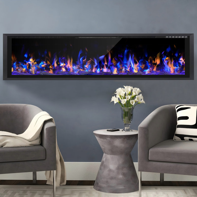 Recessed And Wall Mounted Electric Fireplace, 18.11" H x 100" W x 4.49" D