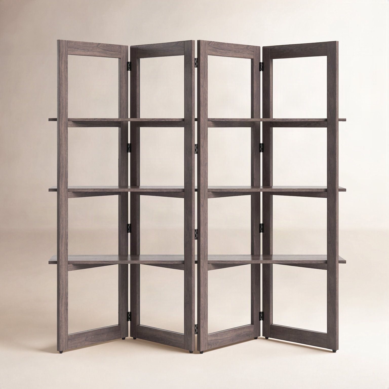 Wide Geometric Bookcase, Dark Brown