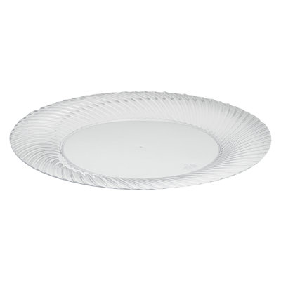 Restaurantware-Moderna 9 Inch Premium Disposable Plates, 40 Round Plastic Plates For Parties - Wave Pattern, Heavy-duty, Clear Plastic Dinner Plate, For Warm And Cold Foods, Ideal For Cafes