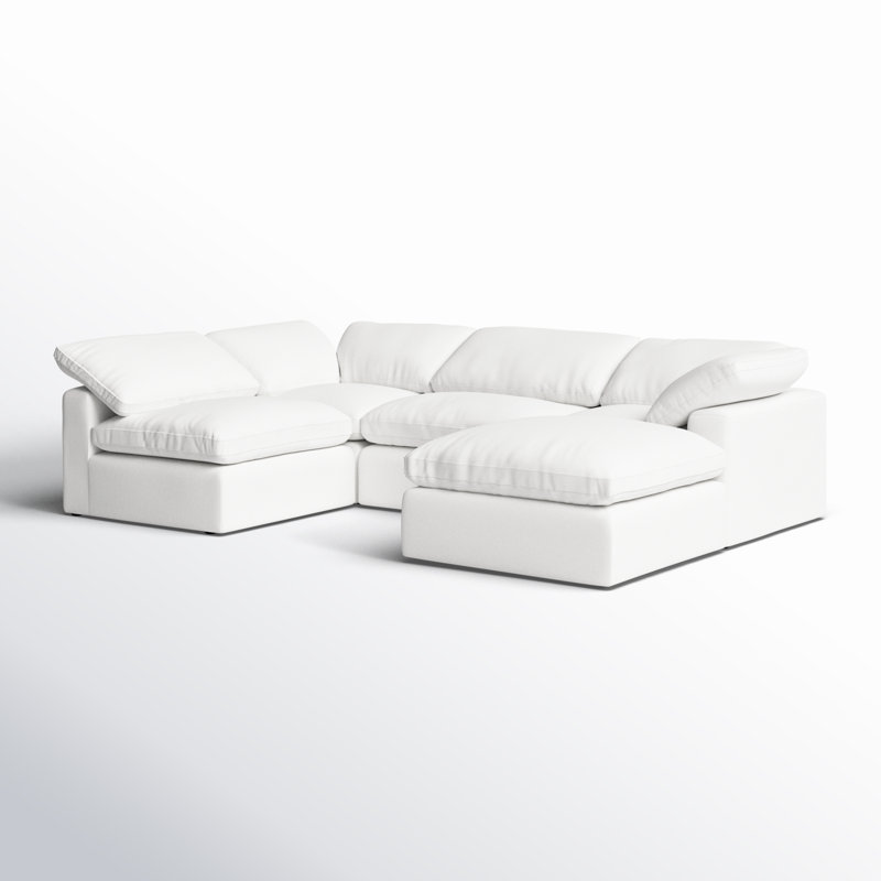 Cape 5 - Piece Modular Upholstered Reversible Chaise U-Sectional, Cotton White Fabric
