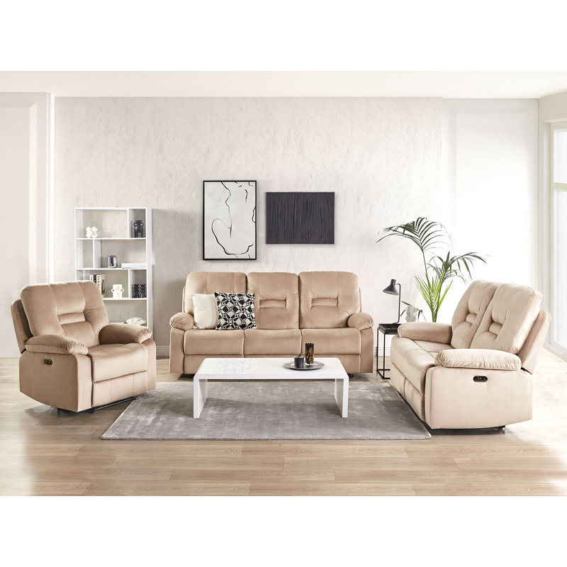 Aldea 3 - Piece Velvet Living Room Set, Beige