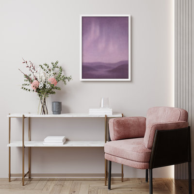 Reproduction d'art mural encadrée - paysage mauve brumeux avec étoiles, décor minimaliste de rêve, chambres ou espaces zen