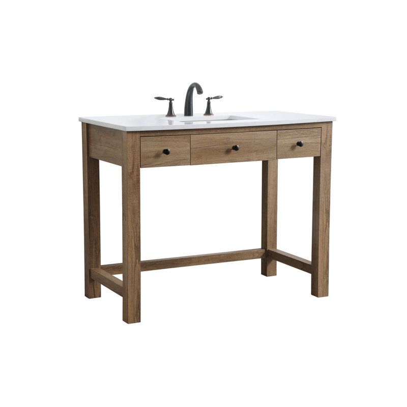Hudson 42'' Single Bathroom Vanity with Engineered Marble Top, Natural Oak