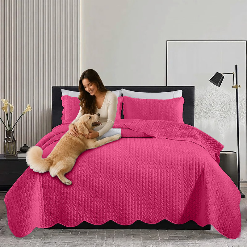 Ensemble de couvre-lit en microfibre , Grand lit, Rose