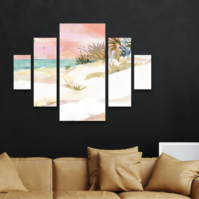 Ensemble de 5 panneaux muraux - Sheila Golden «Beachscape 2», art mural sur toile pour le salon, la chambre à coucher ou le bureau 