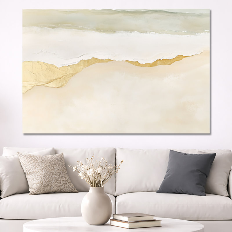 Art mural blanc doré, toile de plage tropicale, horizon tropical doré et blanc à la plage, H 40 po x l 60 po, Toile tendue
