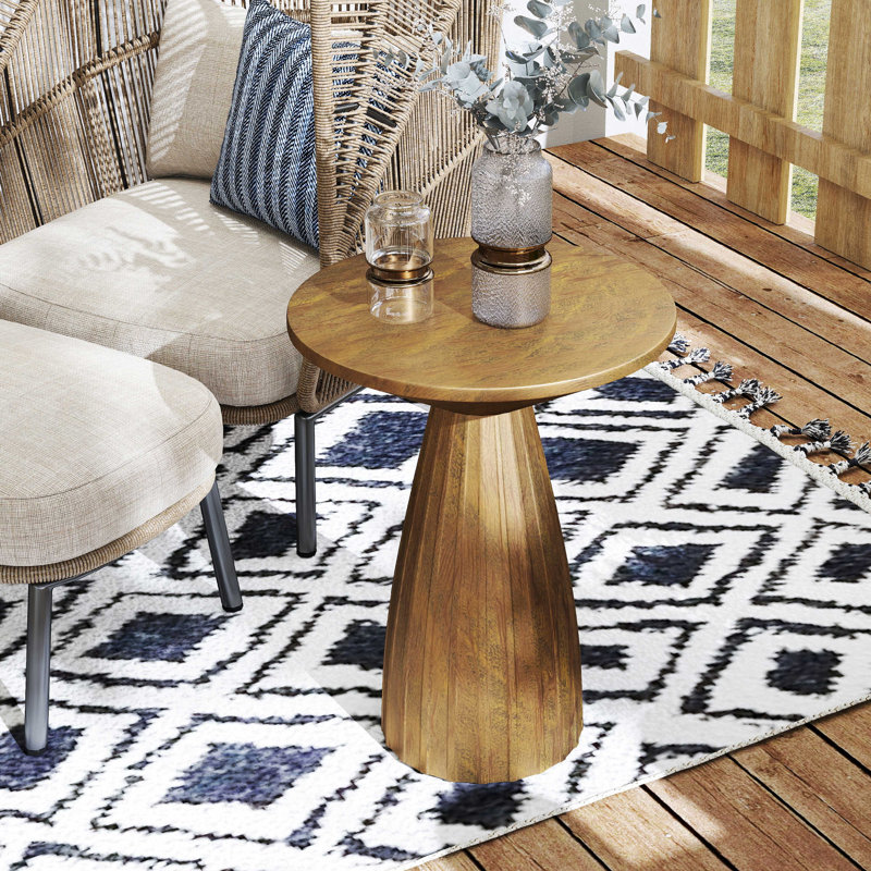 Small Patio Side Table, Metal Outdoor Side Table No Assembly, Brown