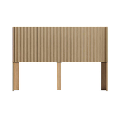 Modern Farmhouse Wood Headboard King Size 80.2 In Wide Wall Mounted Fluted Panel Wingback - Natural Oak