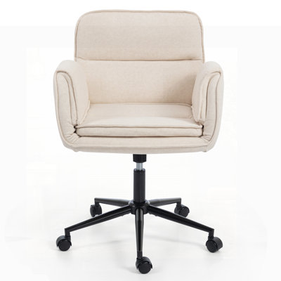 Criss Cross Chair with 5-Gear Adjustable Armrests & Wheels, Ergonomic Thickened Backrest Swivel Desk Chair for Home Office, Vanity, Bedroom and Living Room