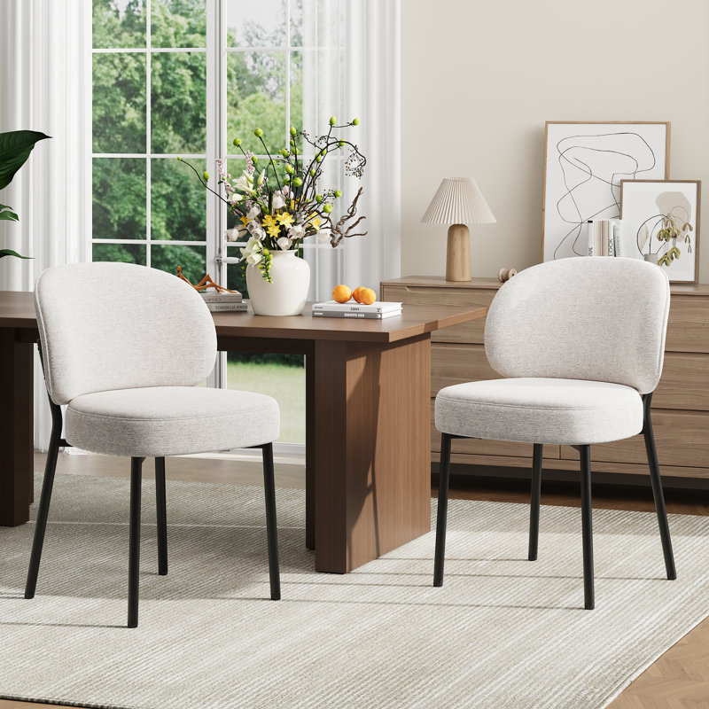 Upholstered Dining Chair with Thick Cushioned Seat, Beige