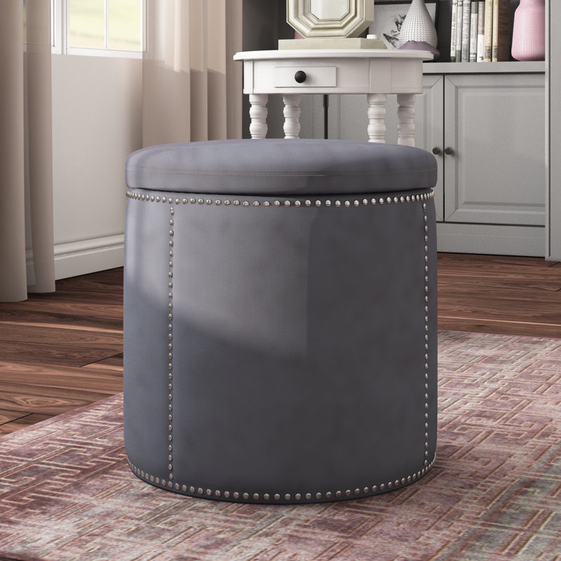 Repose-pieds rond avec rangement de 22 po de largeur, gris clair