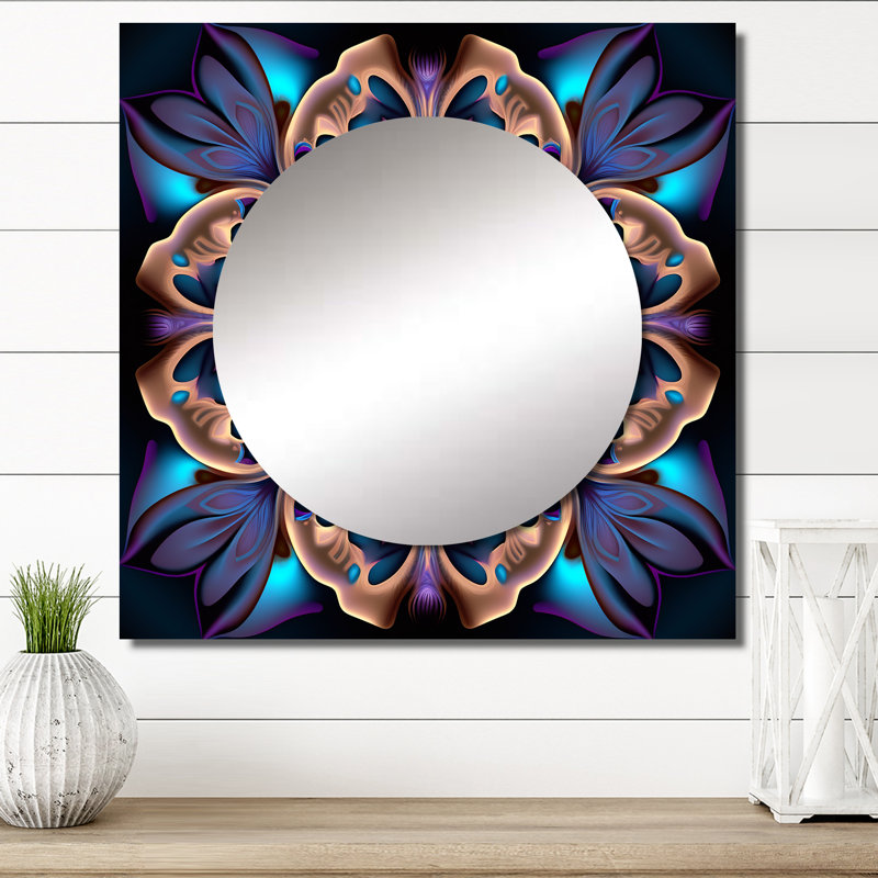 Mandala céleste en mauve mystérieux et bleu III - miroir carré boho mandala pour décoration murale, 23 po x 23 po