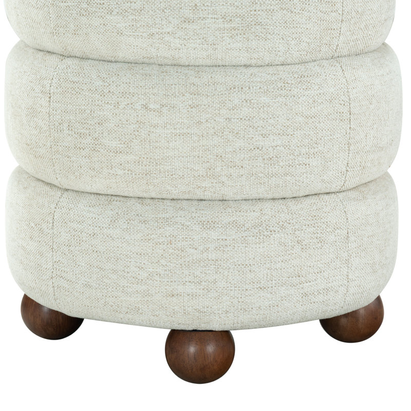 Dalisha 17" Velvet Round Ottoman, Walnut, Taupe Chenille