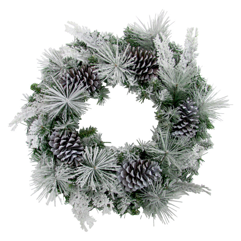24-Inch Artificial Christmas Wreath with Pinecones and Snow Flocking