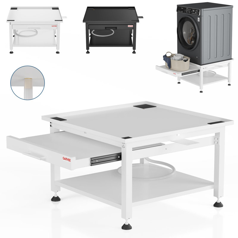 24" Wide Washer and Dryer Pedestals with Pullout-Shelf, 21" Hight Laundry Pedestal with Adjustable Anti-Vibration Pads, Drain Pan and Hose, 800 lbs Capacity