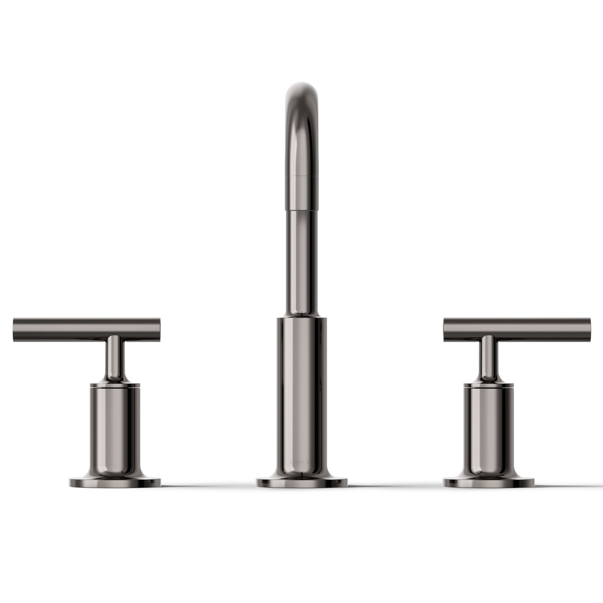 Purist Widespread Faucet with Drain Assembly Low Lever Handles and Low Gooseneck Spout, Vibrant Titanium