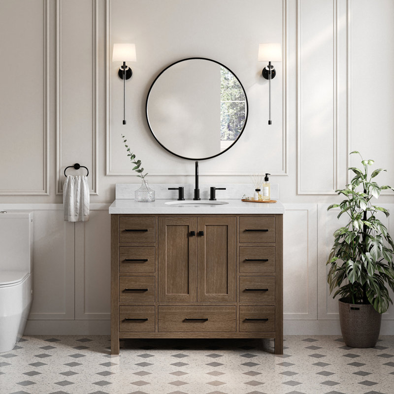 Ensemble de meuble-lavabo simple 43 po Amariani, Chêne brun / noir mat