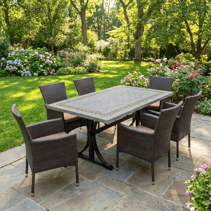 Burlington Dining Table with 6 STOCKHOLM Chairs Garden Set, Brown