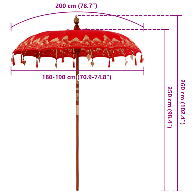 Beach Parasol, 260cm H x 185cm W x 185cm D, Red Abstract
