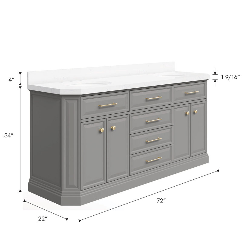 Palace 72'' W Double Vanity, Cashmere Gray, Satin Brass
