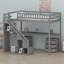 Lit mezzanine multifonctionnel avec commode, bureau et bande lumineuse intégrée-1824157958