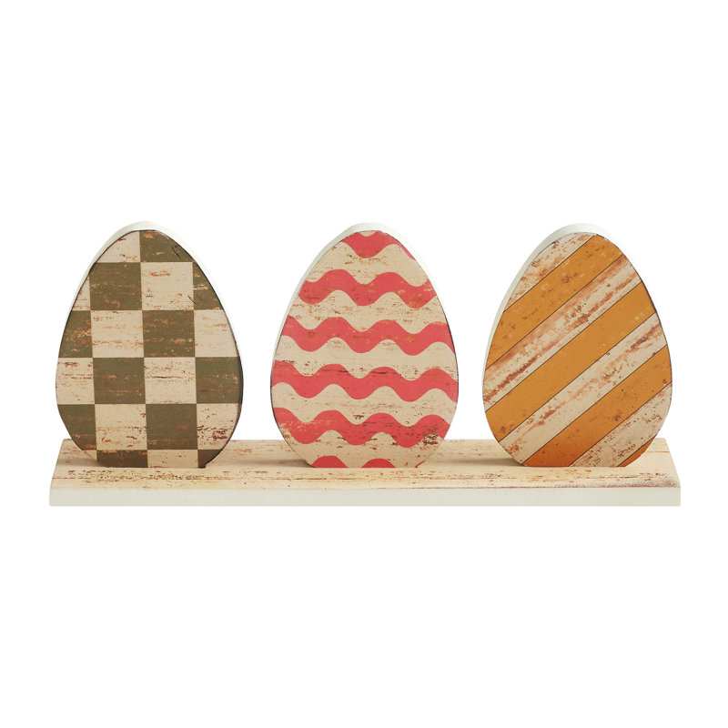 Bunny Hop MDF 3 œufs peints avec base 5,5 x 12 x 2,25