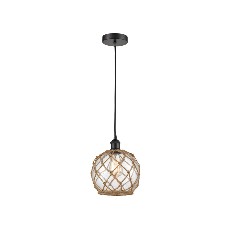 Luminaire suspendu simple à 1 lumière Haytham, Clair/Brun, Noir mat