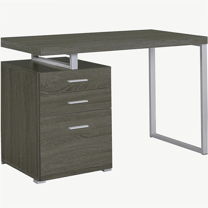 Bureau réversible à 3 tiroirs gris patiné, Gris