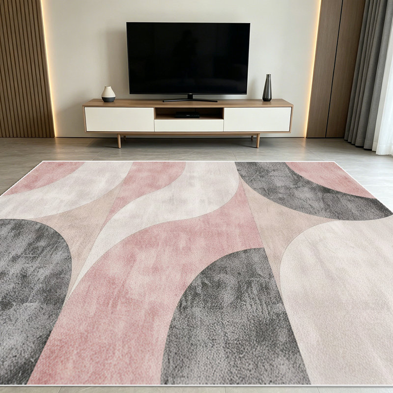 1PC Blush Pink Grey Half Arch Geometric Watercolor area rugs for Living Room, Soft and Comfortable, Suitable for all seasons, easy-to-maintain, machine washable Indoor floor mat, Under Table Farmhouse suitable for dining room, bedroom, home office,
