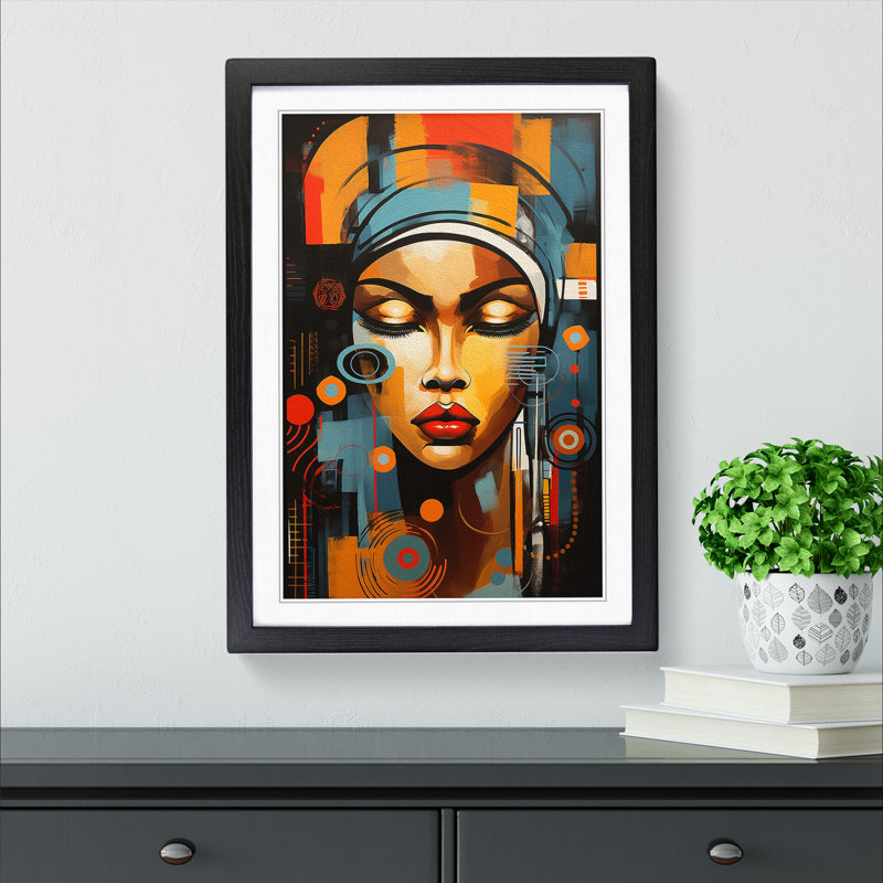 African Woman Abstract - Single Picture Frame Print on Wood, 64cm H x 46cm W x 2cm D, Black Framed