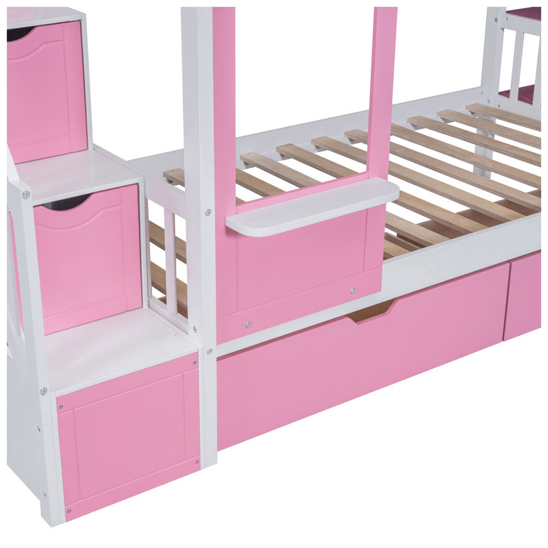 Lit simple superposé avec glissière et rangement en bois de pin massif Fairytale Castle l 76,6 po x P 106,3 po x H 72,8 po