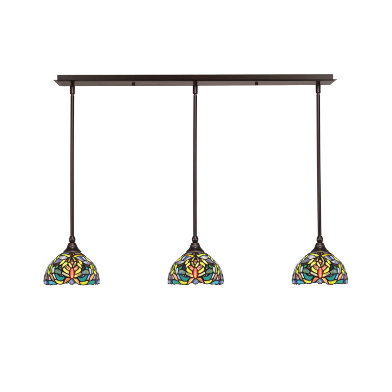 Luminaire suspendu linéaire sur pied 3 lumières avec verre d'art kaléidoscope de 7 po, Granit foncé