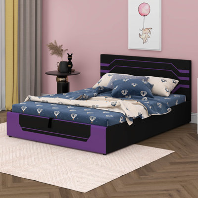 Base de lit de rangement relevable avec tête de lit, lit plateforme de jeu avec rangement hydraulique inférieur